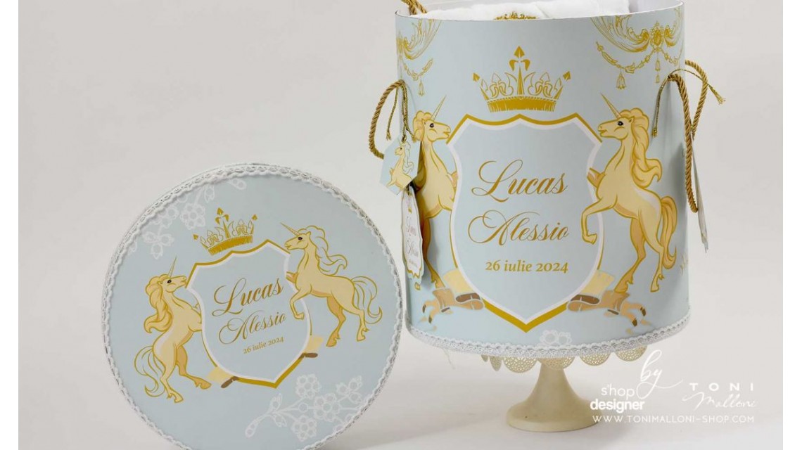 Trusou botez regal cu caluti brodati aurii Royal Horse Gold 17